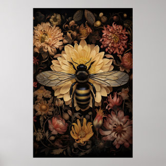 Bivoro i mörk blomma, Vild och humörig Bumblebee P Poster