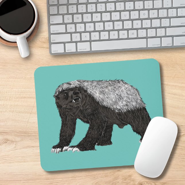 Bivråds Djärv Elak Vild Djur Konst Musmatta (Honey badger illustration badass wild animal teal mouse mat)