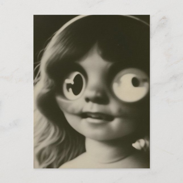 Bizarre Doll Head Halloween-vykort Vykort (Framsida)