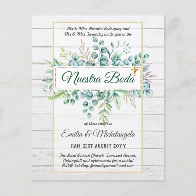 Bjacones de Boda, Spanska Bröllop GREENERY Flygblad (Framsidan)