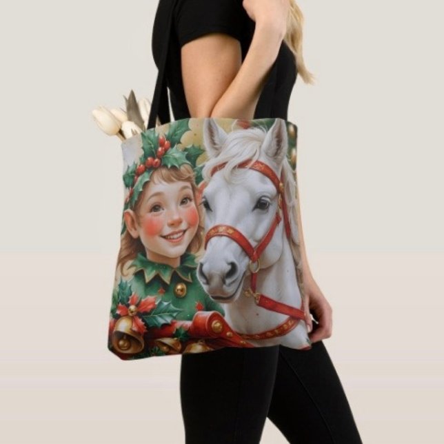 Bjällra Holly och Häst Jul Tomte Tygkasse (Tote Bag — 100% polyester, black laminated lining 100% cotton web hand. Made in the USA.
)