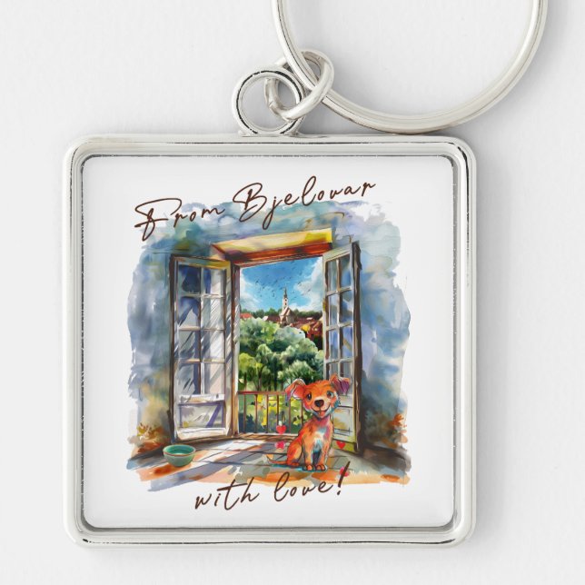 Bjelovar Fyrkantig Silverfärgad Nyckelring (Framsidan)