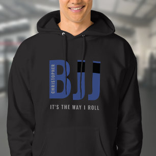 BJJ Brasilian Jiu Jitsu Add Namn Blue Bälte Hoodie
