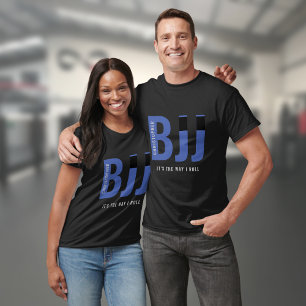 BJJ Brasilian Jiu Jitsu Add Namn Blue Bälte T Shirt
