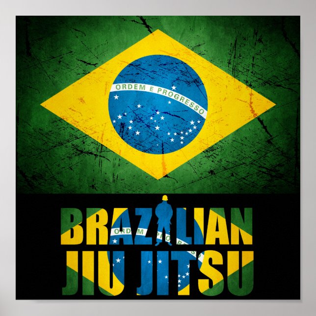 BJJ Brasilian Jiu Jitsu - Brasiliansk Flagga Poste Poster (Framsidan)