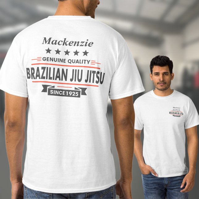 BJJ Brazilian Jiu jitsu Personlig Front & Rear T Shirt (White Brazilian Jiu Jitsu Tshirt with large rear print and small front breast print)