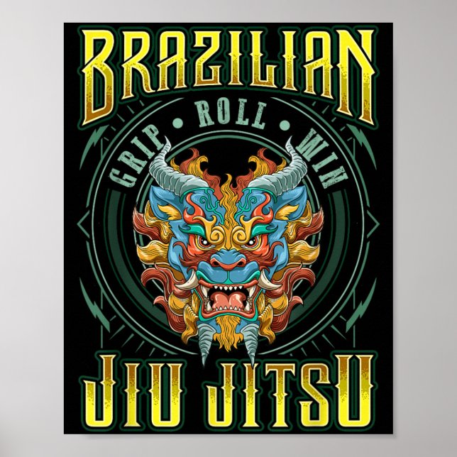 BJJ Grip Roll Win - Grappling Jiu Jitsu Foo Dog Poster (Framsidan)