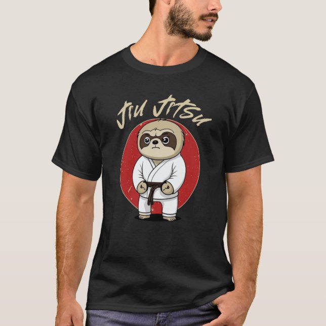 BJJ MMA Sloth  Brazilian Jiu Jitsu Grappling T Shirt (Framsida)