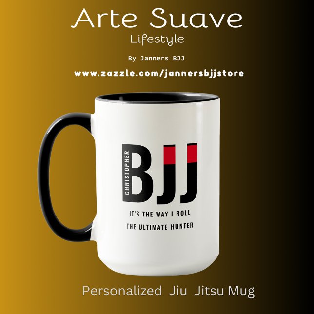 BJJ Way I Roll Add Your Name Jiu Jitsu Black Bälte Mugg (Large 15oz BJJ personalized coffee mug white with black handle and interior.)