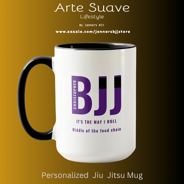 BJJ Way I Roll Add Your Name Jiu Jitsu Lila Bälte Mugg (BJJ Purple Belt Coffee Mug. Easily personalized.)