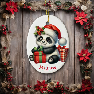 Björjul i Panda-blodet Cute Santa Hat Baby Julgransprydnad Keramik