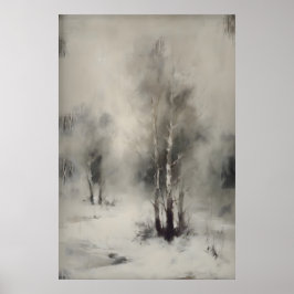 Björkar i snö, gotisk skogsmiljö vägg  poster