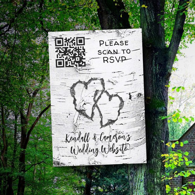 Björkträ Svarva Hjärtan QR-kod Bröllop RSVP OSA Kort (Skapare uppladdad)