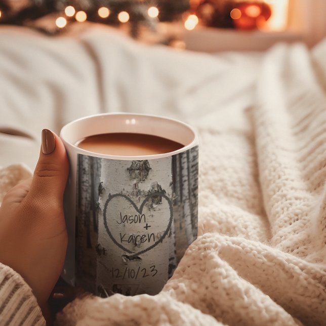 Björkträd Anpassad Landlig Rustik Träsnidning Hjär Mugg (Skapare uppladdad)