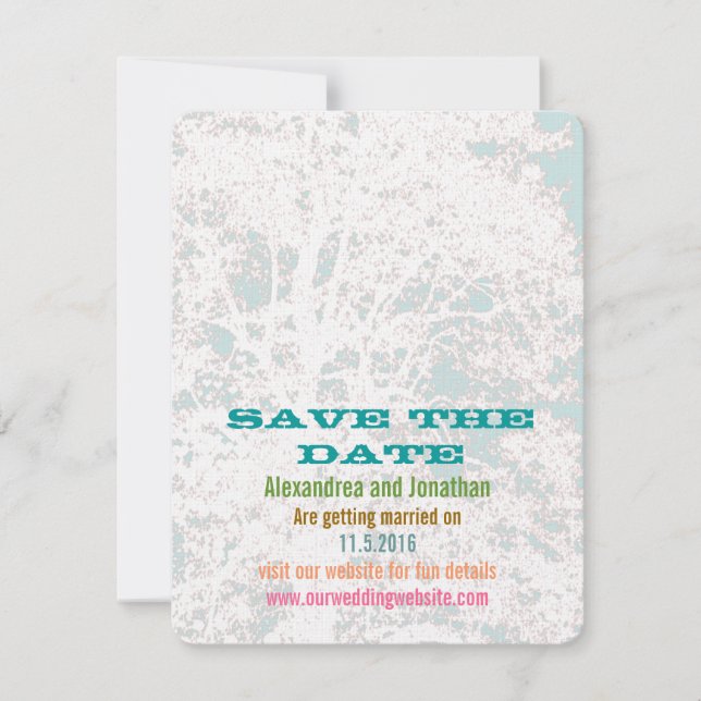 Björkträd Aqua Playbill-teckensnitt Spara datum Inbjudningar (Framsida)