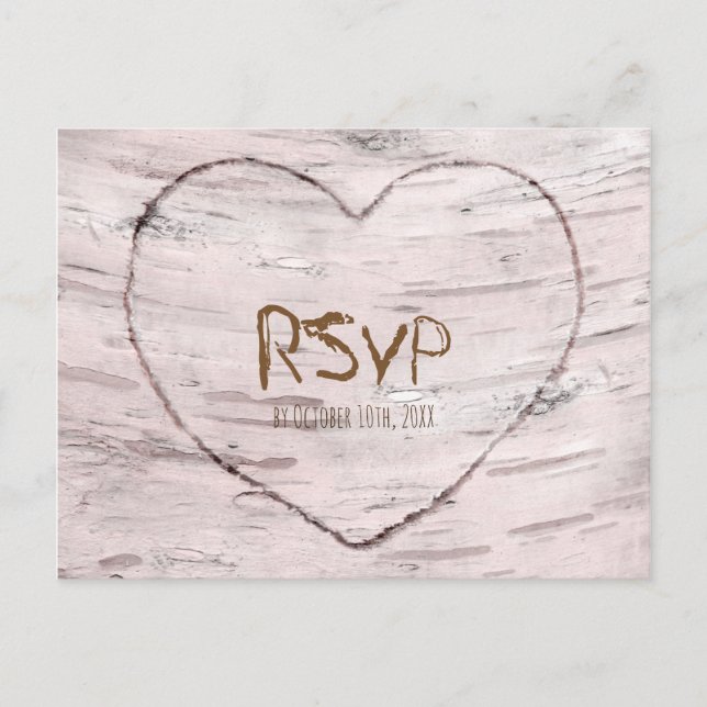 Björkträd & Heart Rustik Bröllops-RSVP Inbjudan Vykort (Framsida)