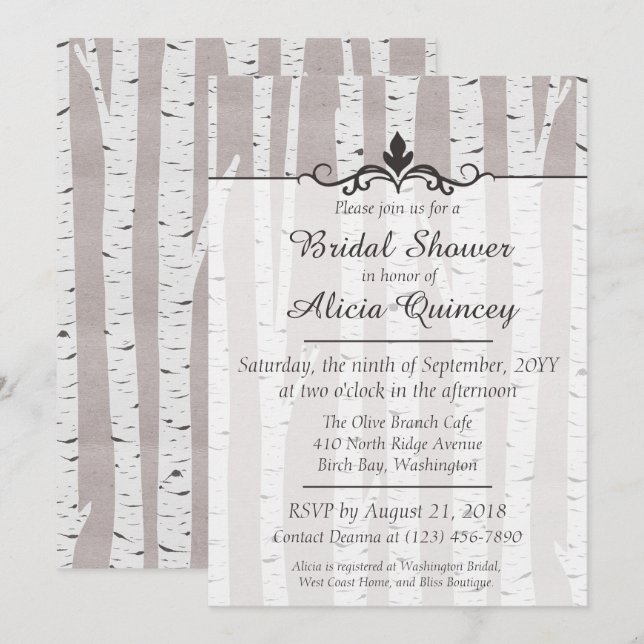 Björkträd Rustik Natur Bröllopsdusch Inbjudan (Fram/baksida)