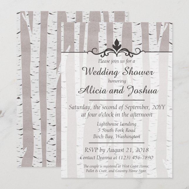 Björkträd Rustik Natur Bröllopsdusch Inbjudan (Fram/baksida)