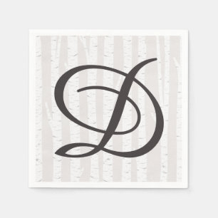 Björkträd Rustik Trä Natur Bröllopsmonogram Pappersservett