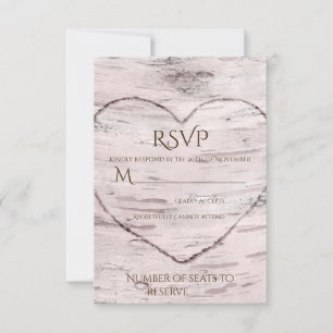 Björkträd & Skulpterat Hjärta Rustik Bröllops-RSVP OSA Kort