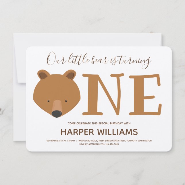 Björn 1:a födelsedagen Party Inbjudningar (Framsida)