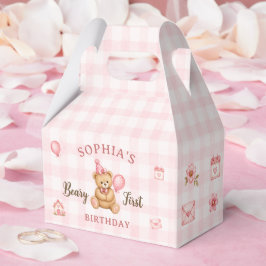 Björn 1-års födelsedagsbjörn Rosa ballong Presentaskar