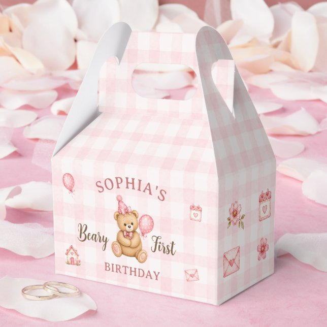 Björn 1-års födelsedagsbjörn Rosa ballong Presentaskar (Bröllop)