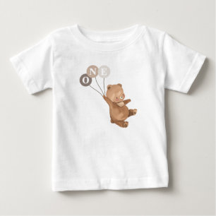 Björn 3 Bruna Ballonger 1-års Födelsedagsbaby T-Sh T Shirt