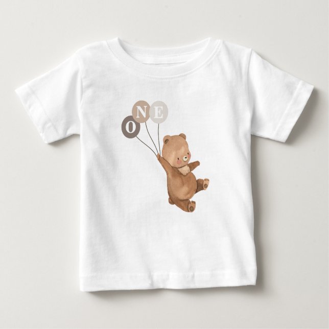 Björn 3 Bruna Ballonger 1-års Födelsedagsbaby T-Sh T Shirt (Framsida)