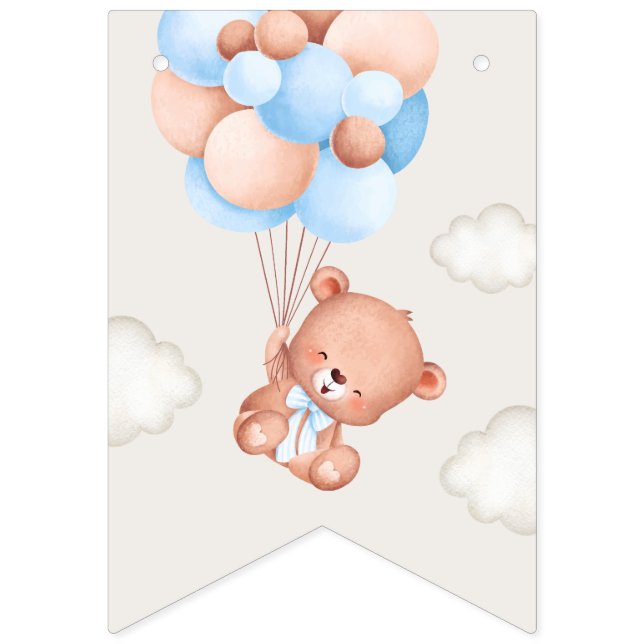 Björn baby, blå ballonger, första födelsedag vimplar (Första flaggan)