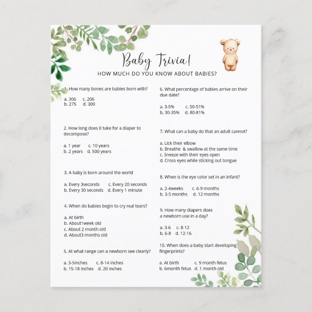 Björn Baby Fakta | Baby Shower Lek (Framsida)