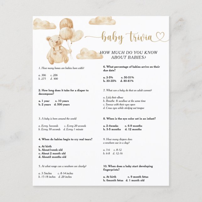 Björn Baby Fakta | Baby Shower Spel (Framsida)
