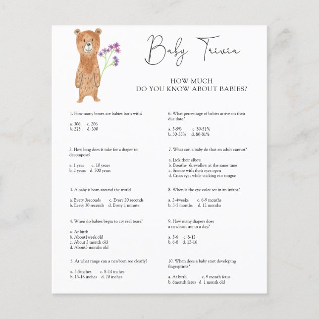 Björn Baby Fakta | Baby Shower Spel (Framsida)