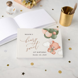 Björn baby, Grönt-ballonger, första födelsedag Gästböcker