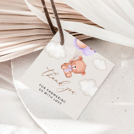 Björn baby, klumpbjörn, Lila-ballonger, babyskor Gåvor Etiketter