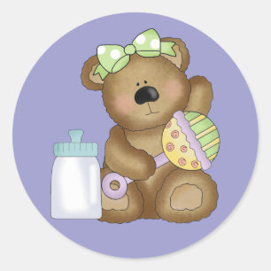Björn Baby med Baby Flaska och Rattle Runt Klistermärke