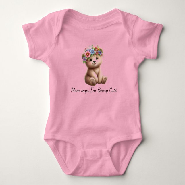 Björn baby med blomma Krona Beary Cute T Shirt (Framsida)