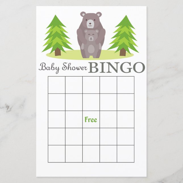 Björn baby shower bingo kort,Skogsbarnbingo (Framsida)