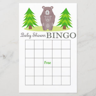 Björn baby shower bingo kort,Skogsbarnbingo