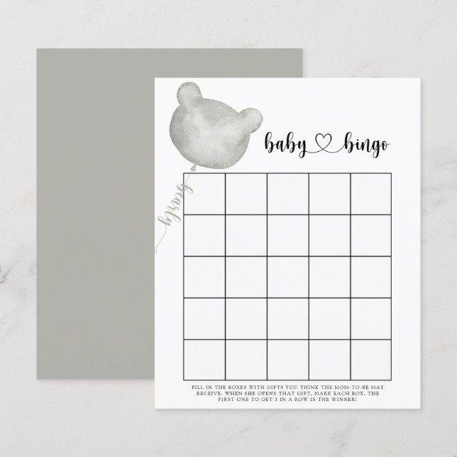 Björn Baby shower bingo spel (Fram/baksida)