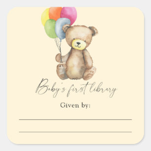 Björn - Baby shower bokmärke, böcker för bebisar Fyrkantigt Klistermärke