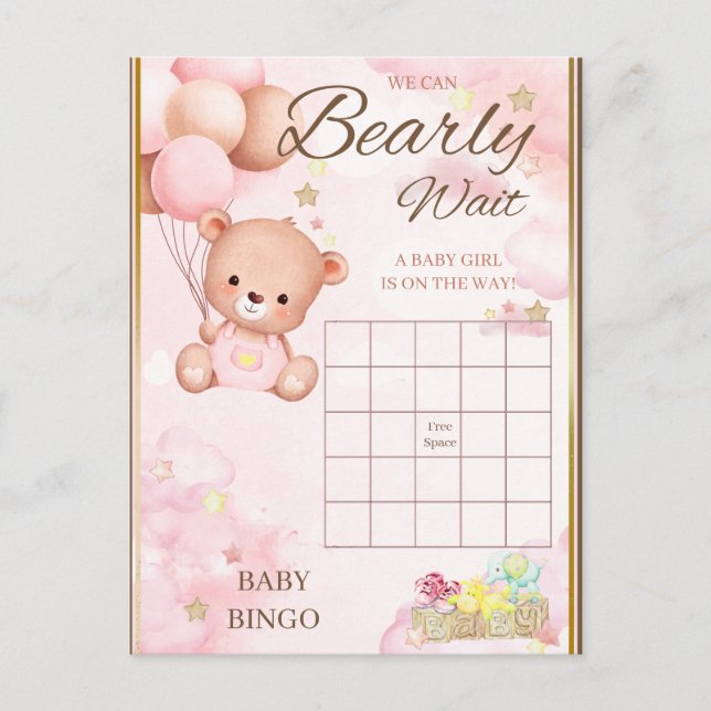 Björn Baby Shower Flicktema Spel Vykort (Framsida)