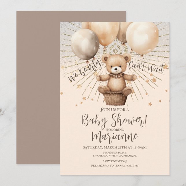 Björn Baby Shower Glitter Bohemisk Rustik Inbjudningar (Fram/baksida)