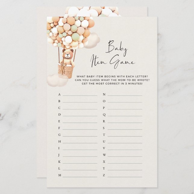 Björn Baby Shower-spel - Babyartikelspel (Fram/baksida)