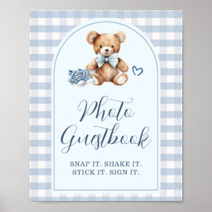 Björn Babyskor Blå Gingham Fotogästbok Poster