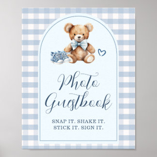 Björn Babyskor Blå Gingham Fotogästbok Poster