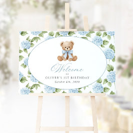 Björn, Båge, Blå Blommor, Första Födelsedags Hälsn Poster