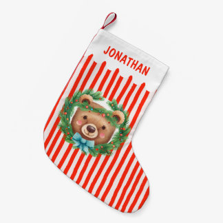 Björn Barn Barn Kuter Anpassat Namn Pojke Röd Liten Julstrumpa