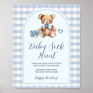 Björn Bebis Skor Blå Rutig Baby Strumpa Jakt Poster