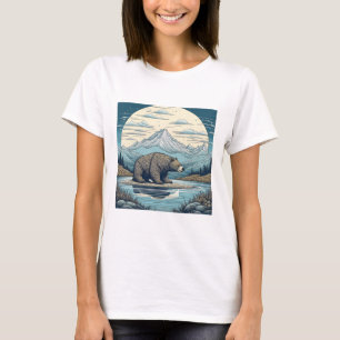 Björn, berg, Sjö, full månatlig Ai Art T Shirt